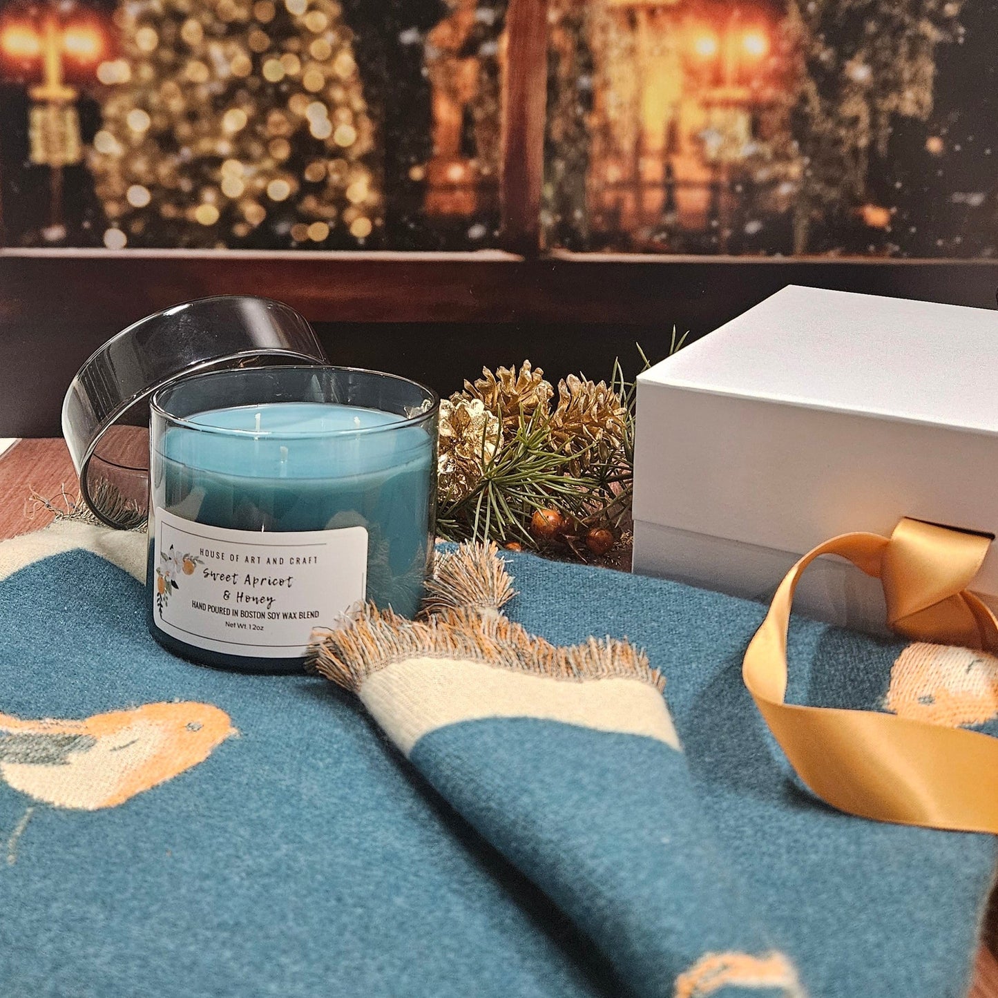 Cashmere Pink and  Grey Blend Robin Bird Scarf & Candle Gift Set | Holiday Gift Collection